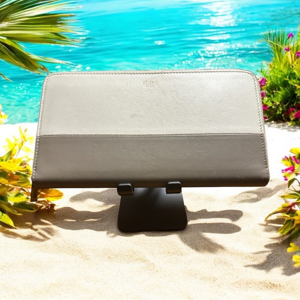 Celine Ivory/Gray Leather Long Zip Wallet